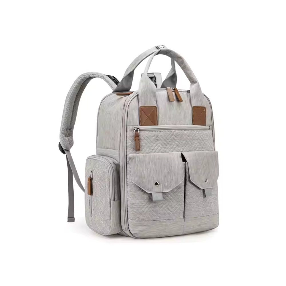 Pañalera Tipo Morral Multifuncional + Accesorios Crossed Gris Claro