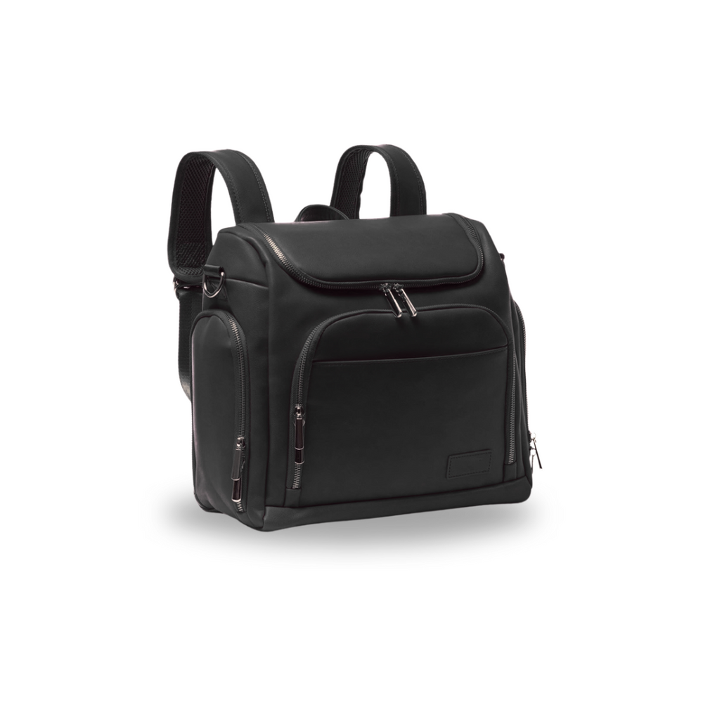 Pañalera Tipo Morral Multifuncional + Accesorios Cuero Negro