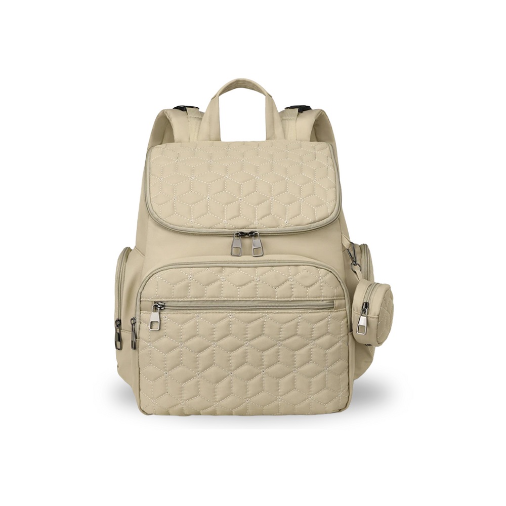 Pañalera Tipo Morral Multifuncional Cubes + Accesorios Beige