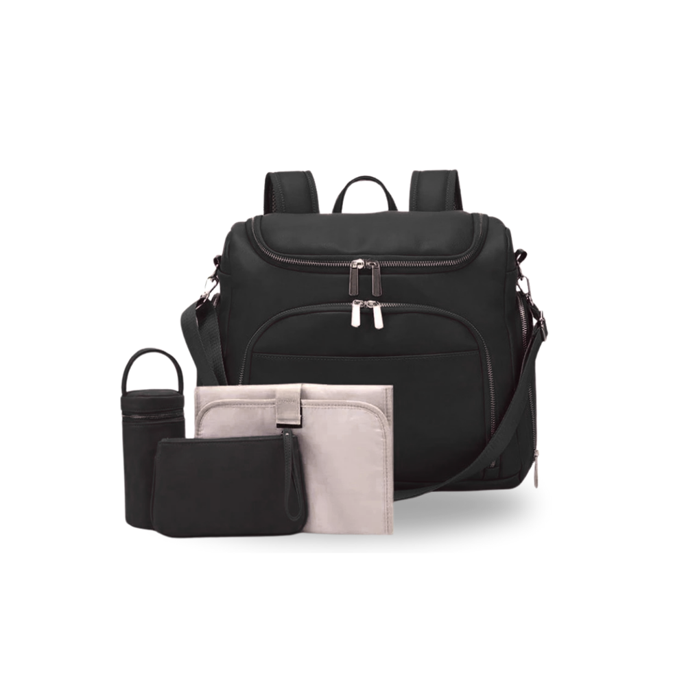 Pañalera Tipo Morral Multifuncional + Accesorios Cuero