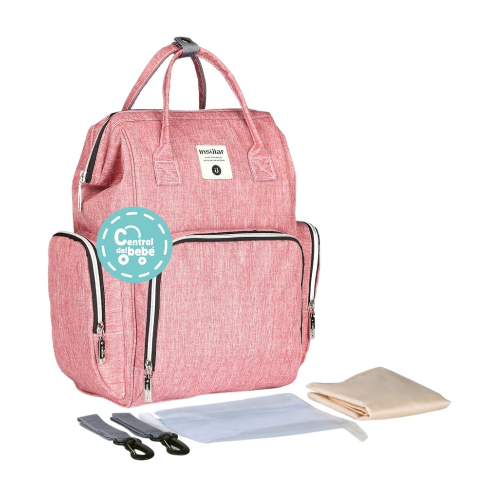 Pañalera Insular Multifuncional + Accesorios Rosa
