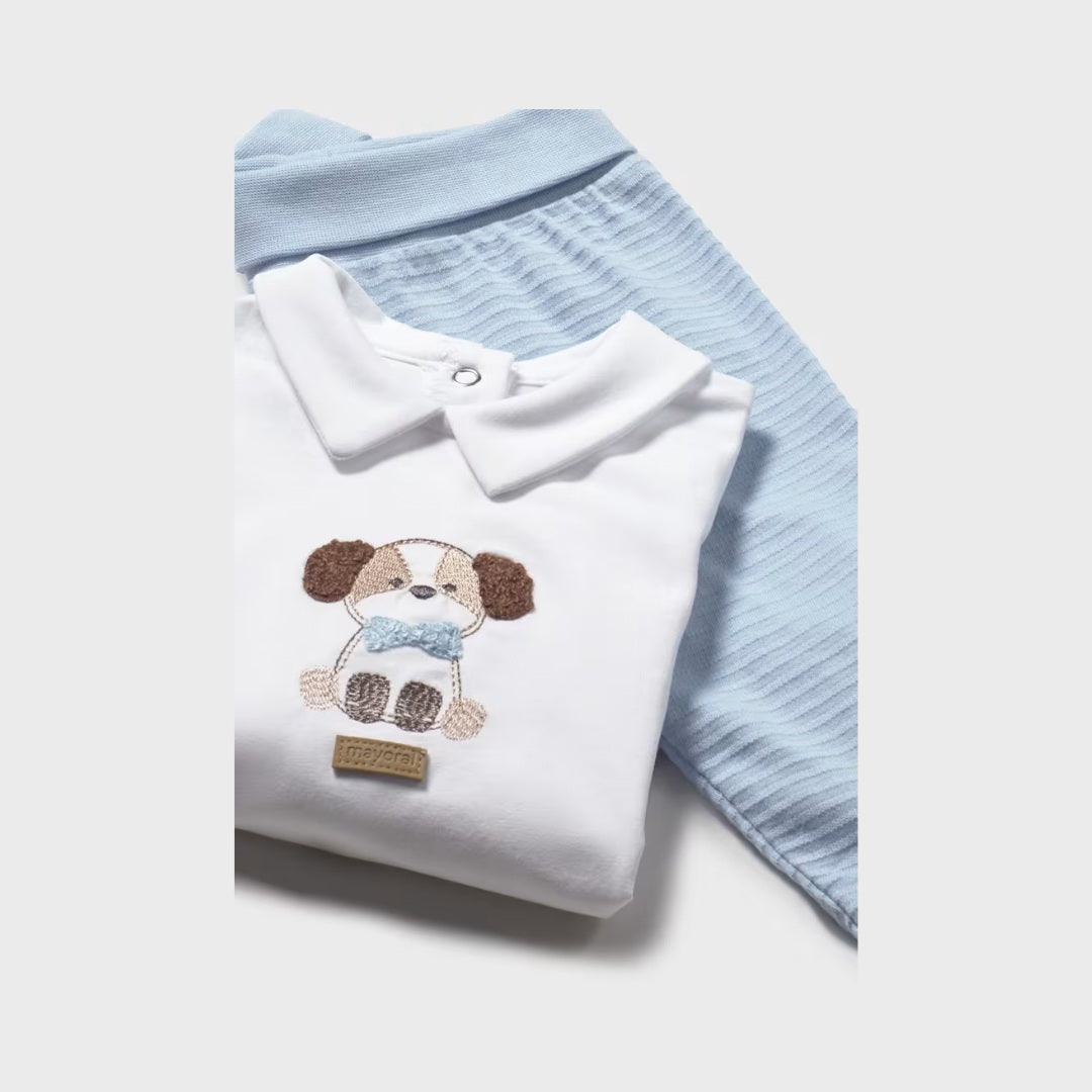 Conjunto Polaina y Camiseta Bordado Recién Nacido Cielo Mayoral