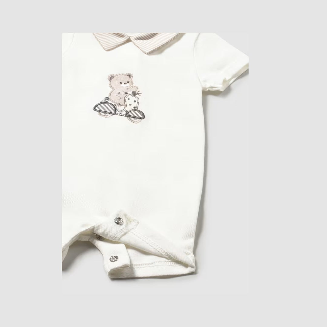 Set 2 Pijamas Cortos Cuello Bebe Recien Nacido Crudo
