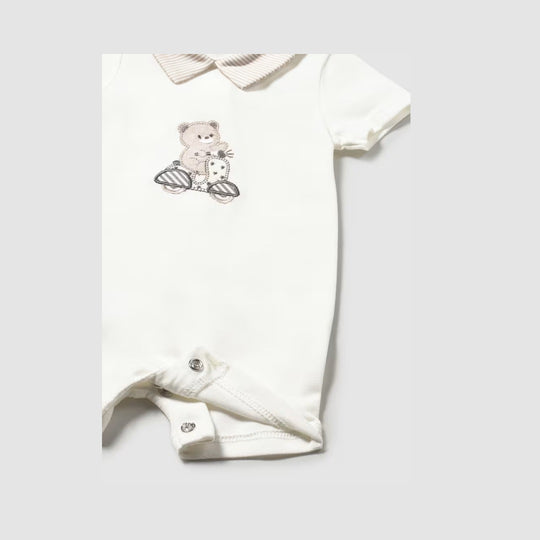 Set 2 Pijamas Cortos Cuello Bebe Recien Nacido Crudo