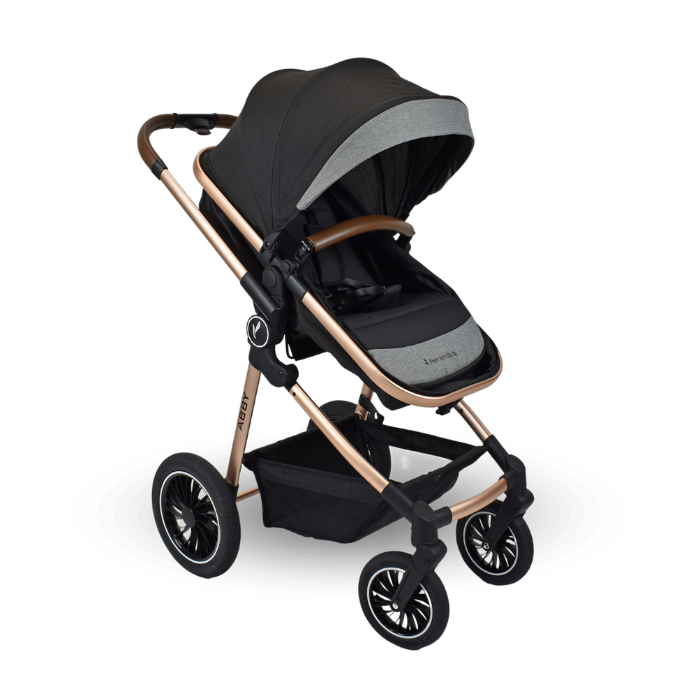 Combo Coche Moises Abby Premium Baby Negro + Cuna Colecho Golf + Tina Wanda Happy Baby Rosa + Almohada Anti Reflujo Elefante