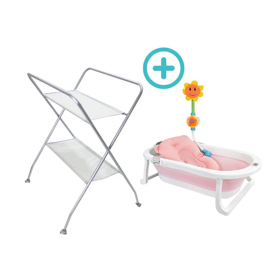 Tina Plegable Hawai Happy Baby + Soporte Plegable Para Tina De Bebé