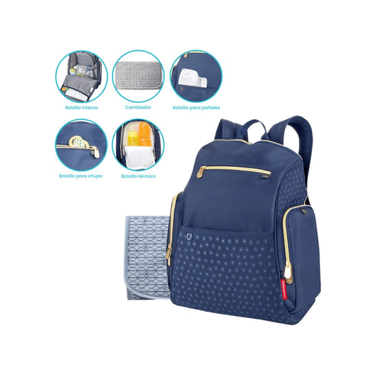 Pañalera Tipo Morral + Cambiador Fisher Price Loop Pack Azul Oscuro