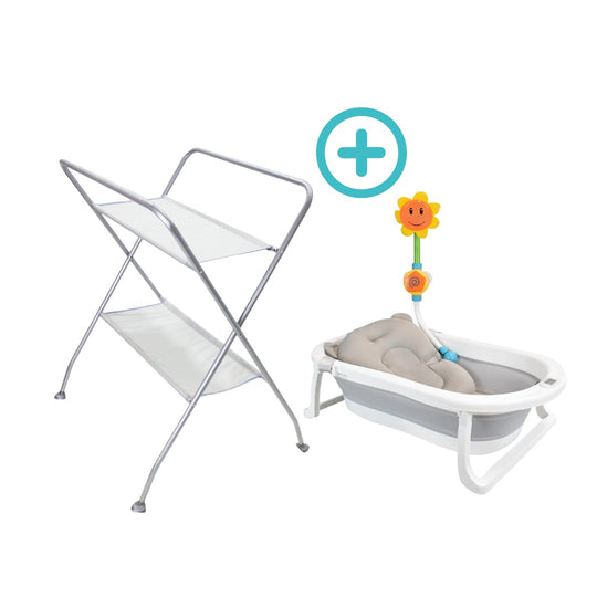 Tina Plegable Hawai Happy Baby Gris + Soporte Plegable Para Tina De Bebé