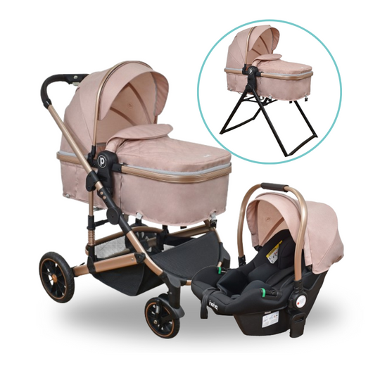 Coche Para Bebé Moises de Lujo Cris 3 en 1 Priori Rosa
