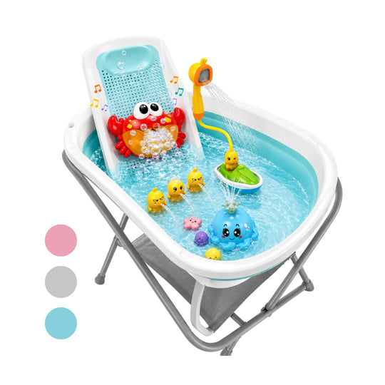Combo Splash 2.0 Tina Plegable Wanda Happy Baby+ Soporte Para Tina + Ducha Eléctrica + Cangrejo De Burbujas Musical + Pulpo Rociador