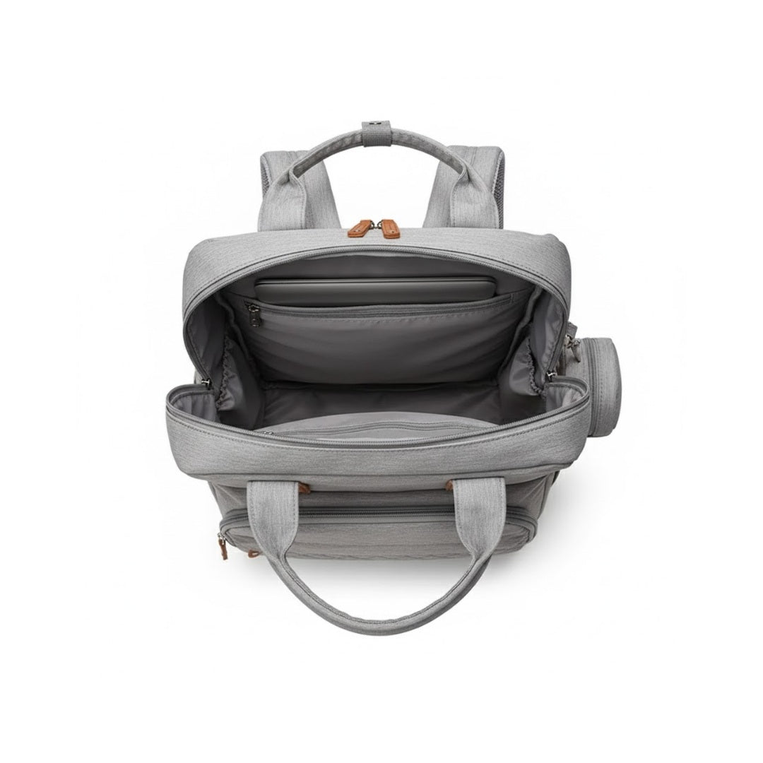 Pañalera Tipo Morral Multifuncional Zius + Accesorios Gris Claro