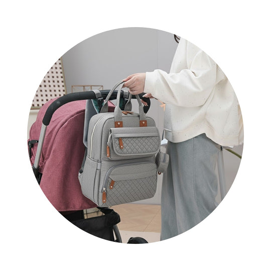 Pañalera Tipo Morral Multifuncional Zius + Accesorios Gris Claro