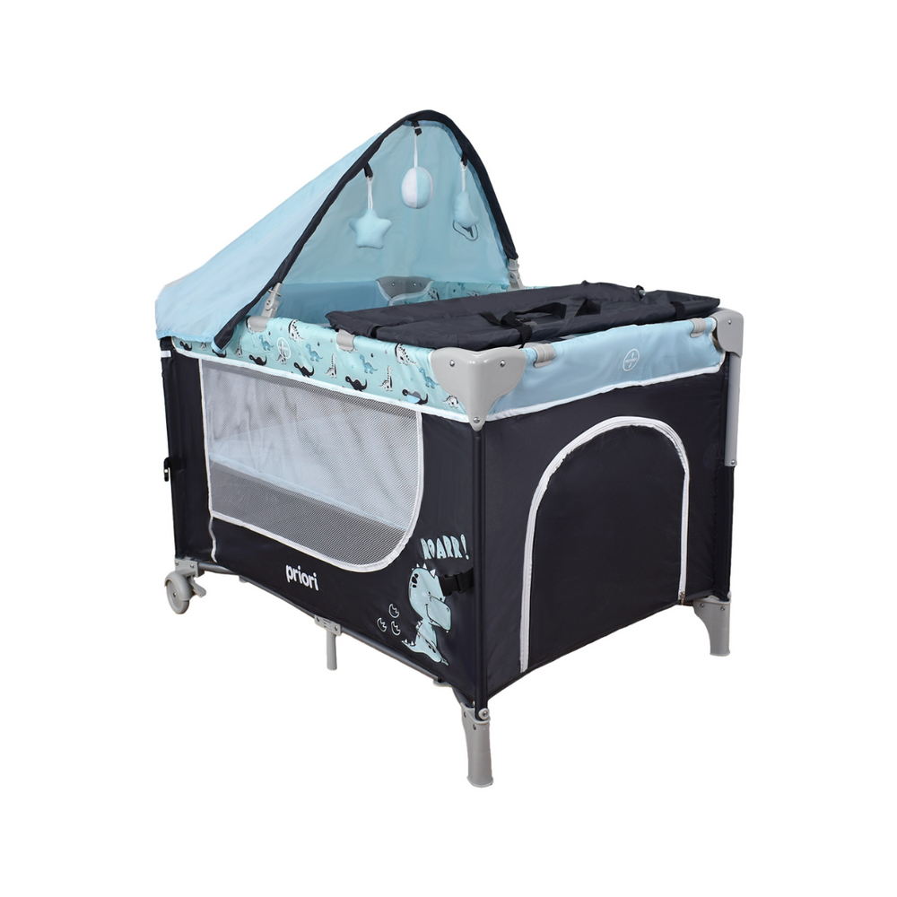 Combo Dreams Cuna Corral Colecho Madison Azul Priori + Colchón + Forro Antifluido + Sábanas + Almohada De Elefante + Lima Electrica