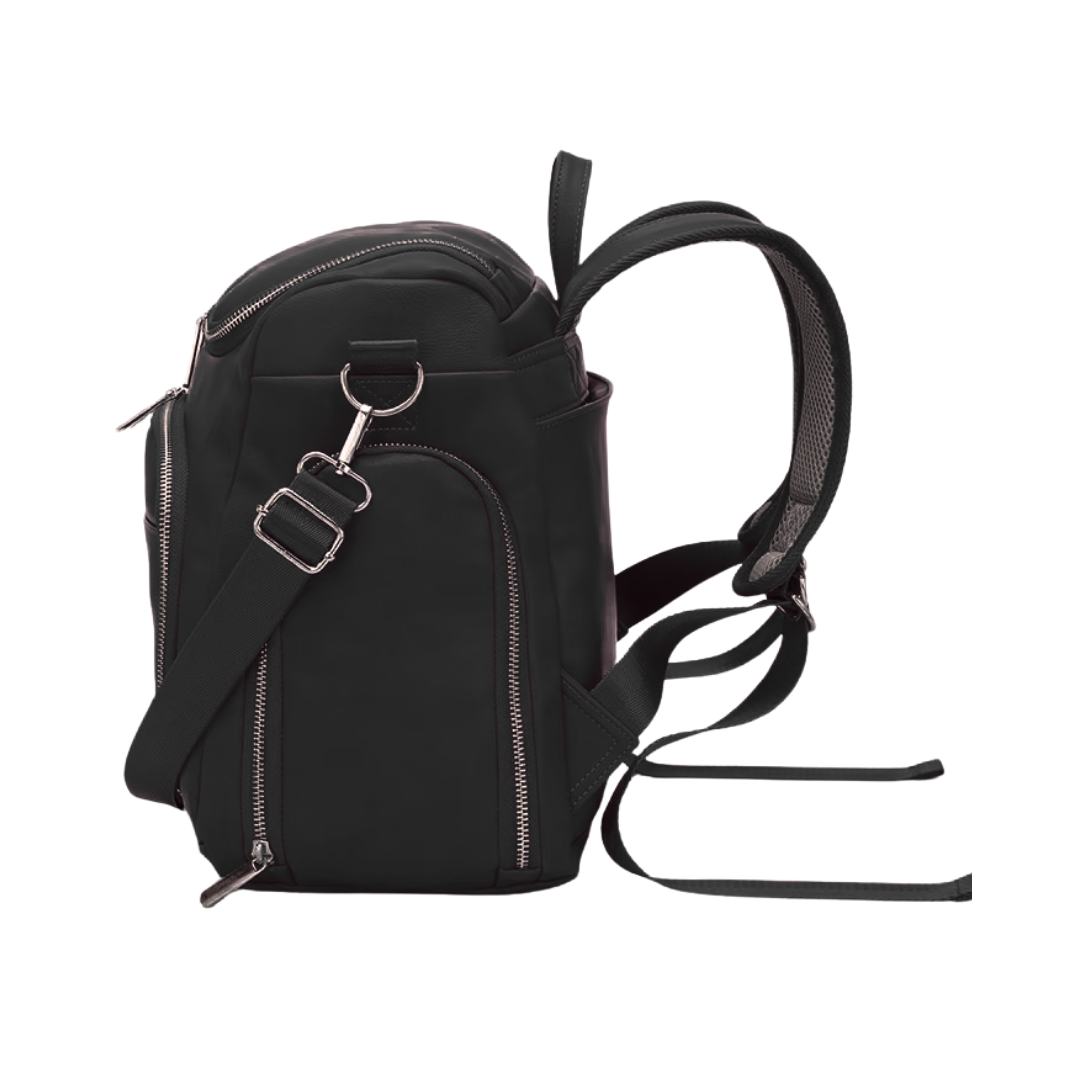 Pañalera Tipo Morral Multifuncional Accesorios Cuero Negro