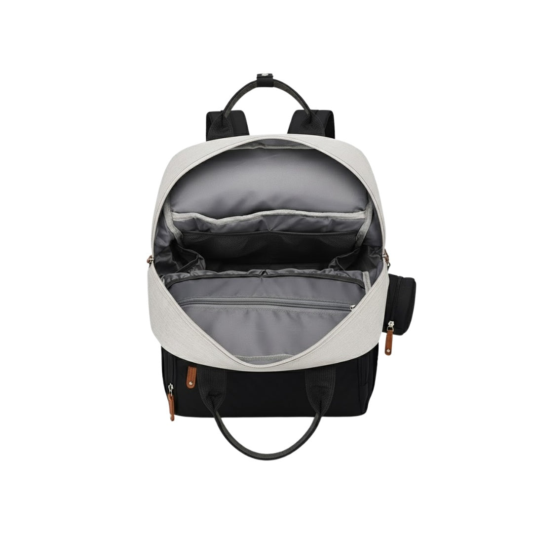 Pañalera Tipo Morral Multifuncional Zius + Accesorios Negro/Gris Claro