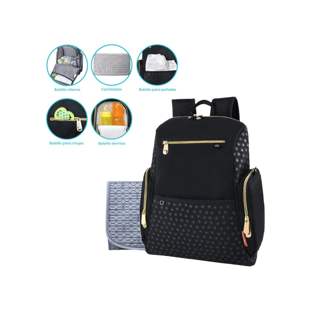 Pañalera Tipo Morral + Cambiador Fisher Price Loop Pack Negro