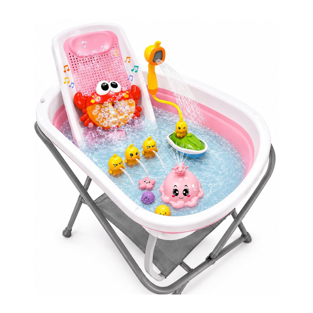 Combo Splash 2.0 Tina Plegable Wanda Happy Baby+ Soporte Para Tina + Ducha Eléctrica + Cangrejo De Burbujas Musical + Pulpo Rociador