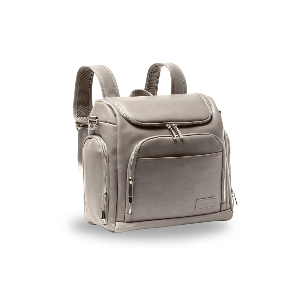 Pañalera Tipo Morral Multifuncional + Accesorios Cuero Beige / Crudo