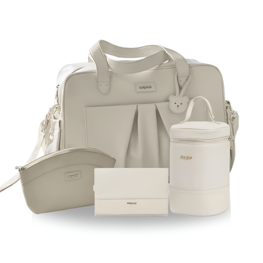Combo Pañalera Bolso Pliegue + Neceser Oval Bebé Mayoral Crema