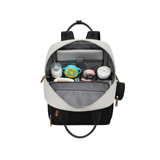 Pañalera Tipo Morral Multifuncional Zius + Accesorios Negro/Gris Claro