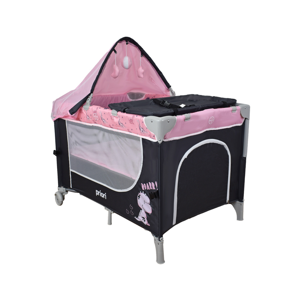 Combo Dreams Cuna Corral Colecho Madison Rosa Priori + Colchón + Forro Antifluido + Sábanas + Almohada De Elefante + Lima Electrica