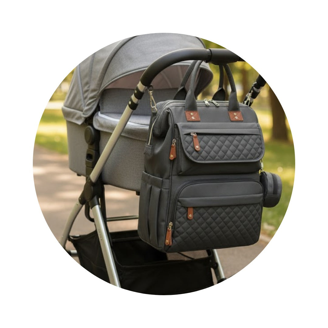 Pañalera Tipo Morral Multifuncional Zius + Accesorios Gris Oscuro