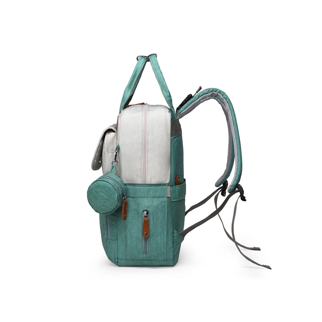 Pañalera Tipo Morral Multifuncional Zius + Accesorios Azul Aqua