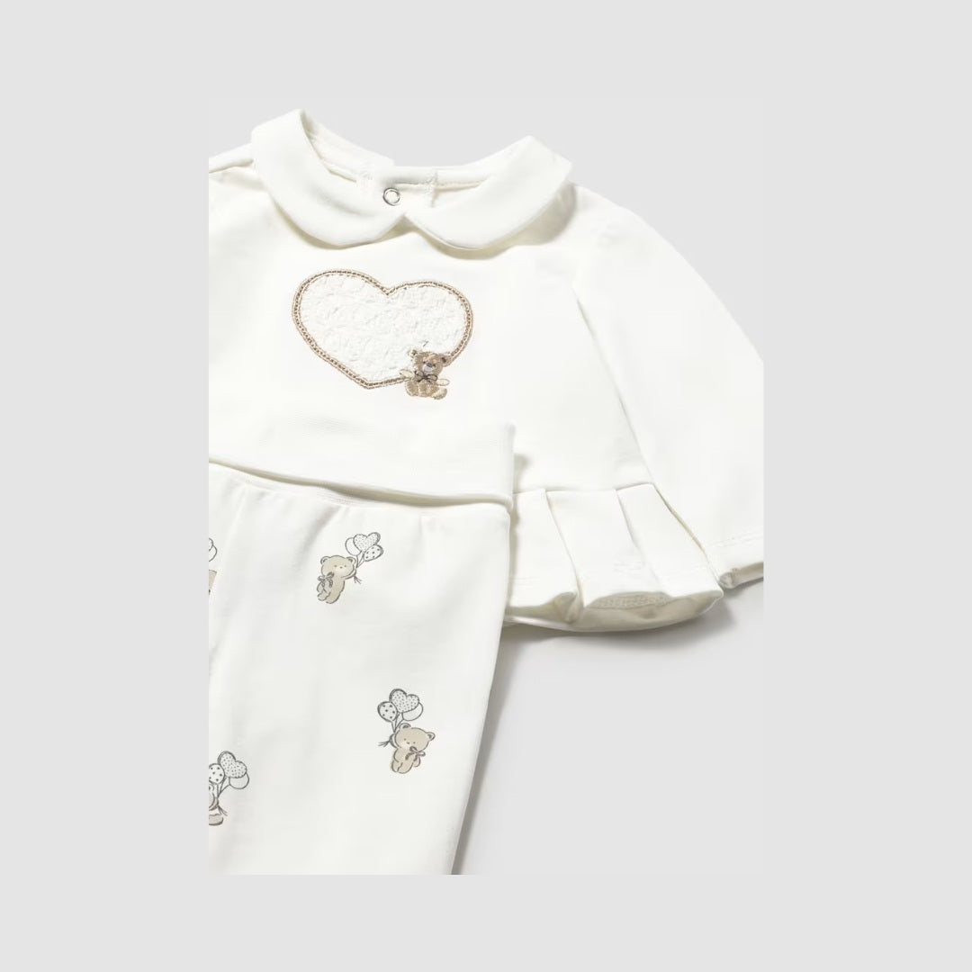 Conjunto Polaina y Camiseta Manga Larga Recien Nacida Crudo Mayoral