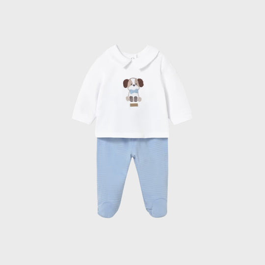 Conjunto Polaina y Camiseta Bordado Recién Nacido Cielo Mayoral