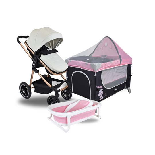 Combo Coche Moises Abby Premium Baby Blanco + Cuna Corral Colecho Madison + Tina Wanda Happy Baby