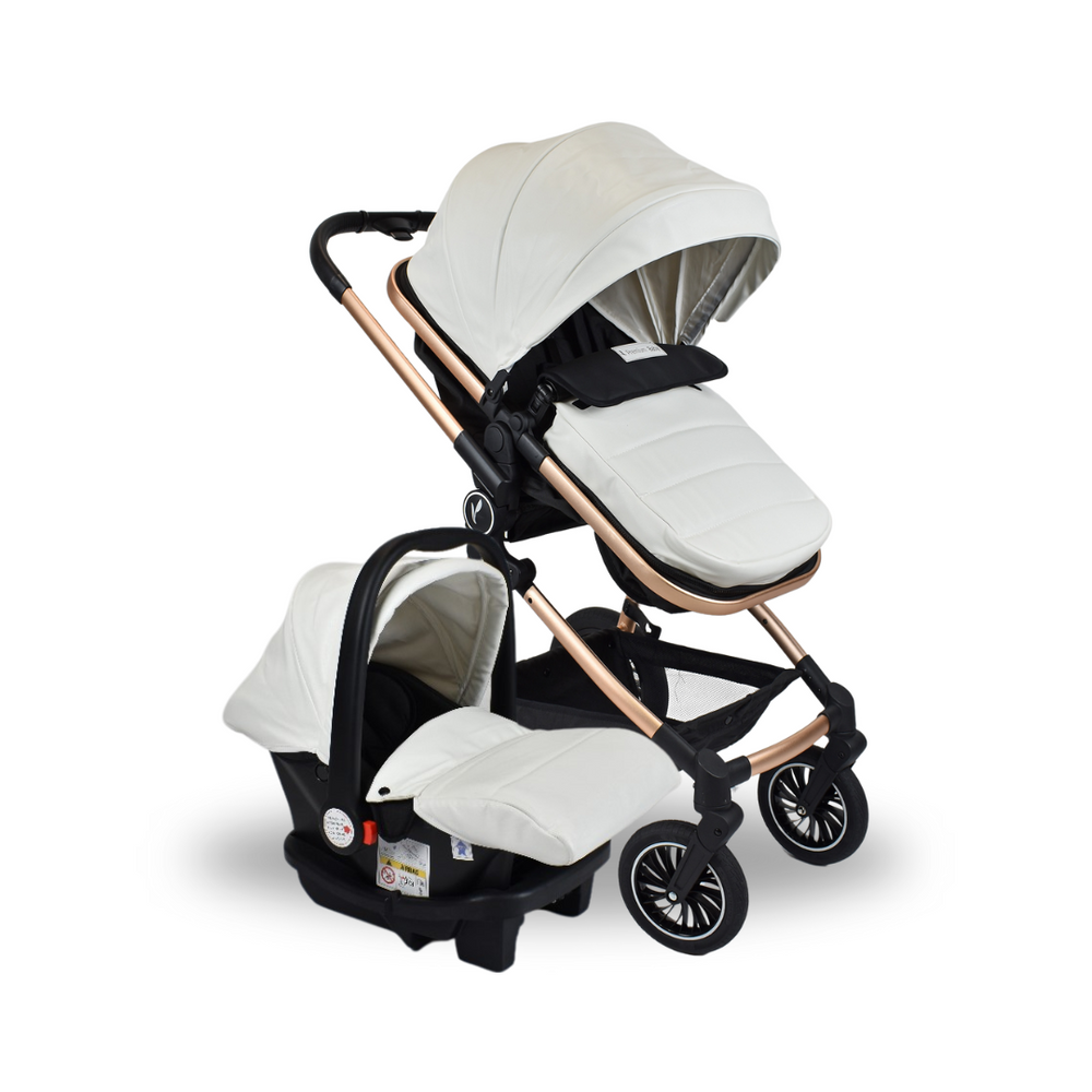 Combo Coche Moises Abby 3 en 1 Blanco + Cuna Colecho Eléctrica de Lujo Priori