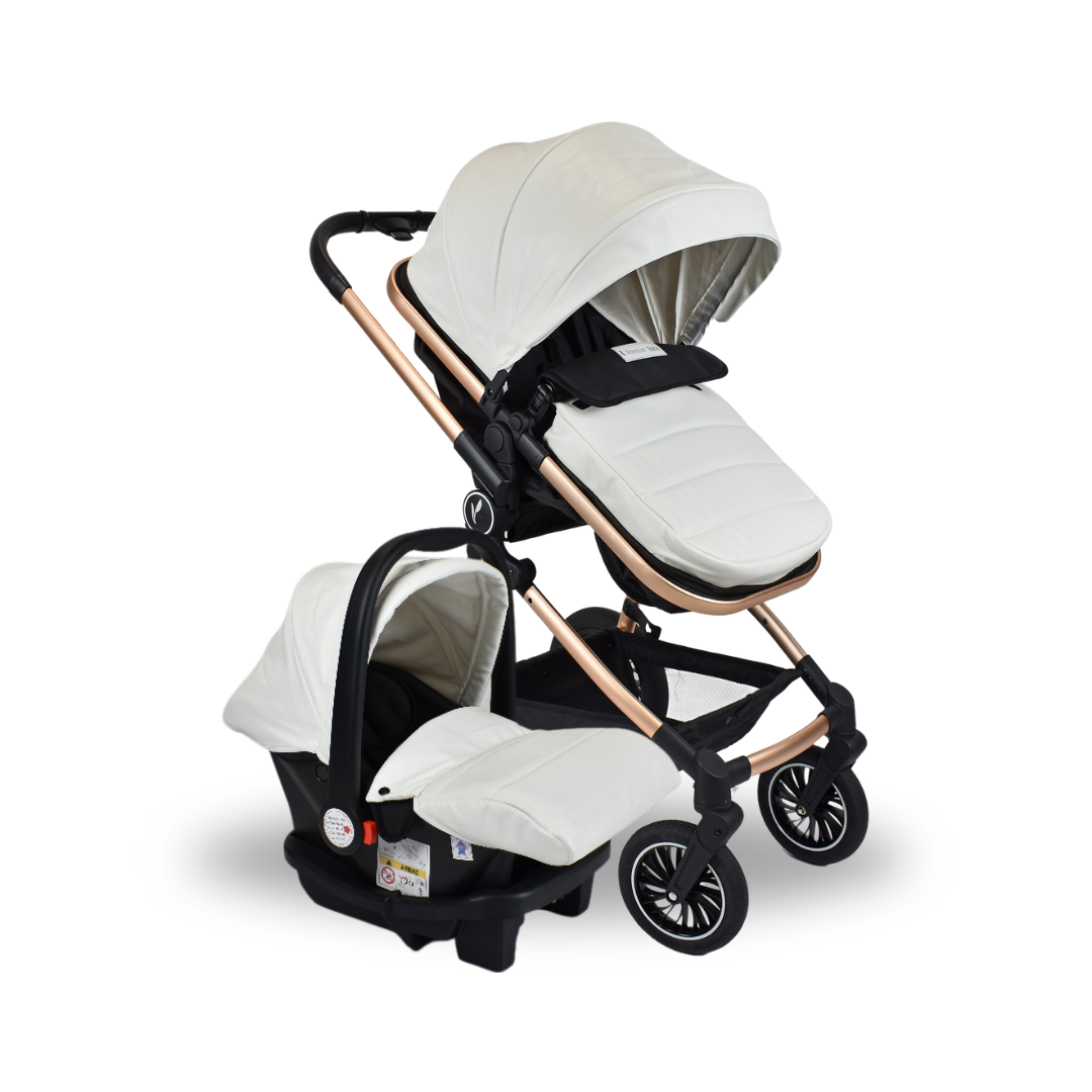 Combo Coche Moises Abby 3 en 1 Blanco + Cuna Colecho Eléctrica de Lujo Priori