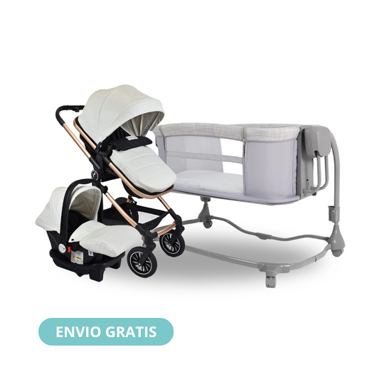 Combo Coche Moises Abby 3 en 1 Blanco + Cuna Colecho Eléctrica de Lujo Priori