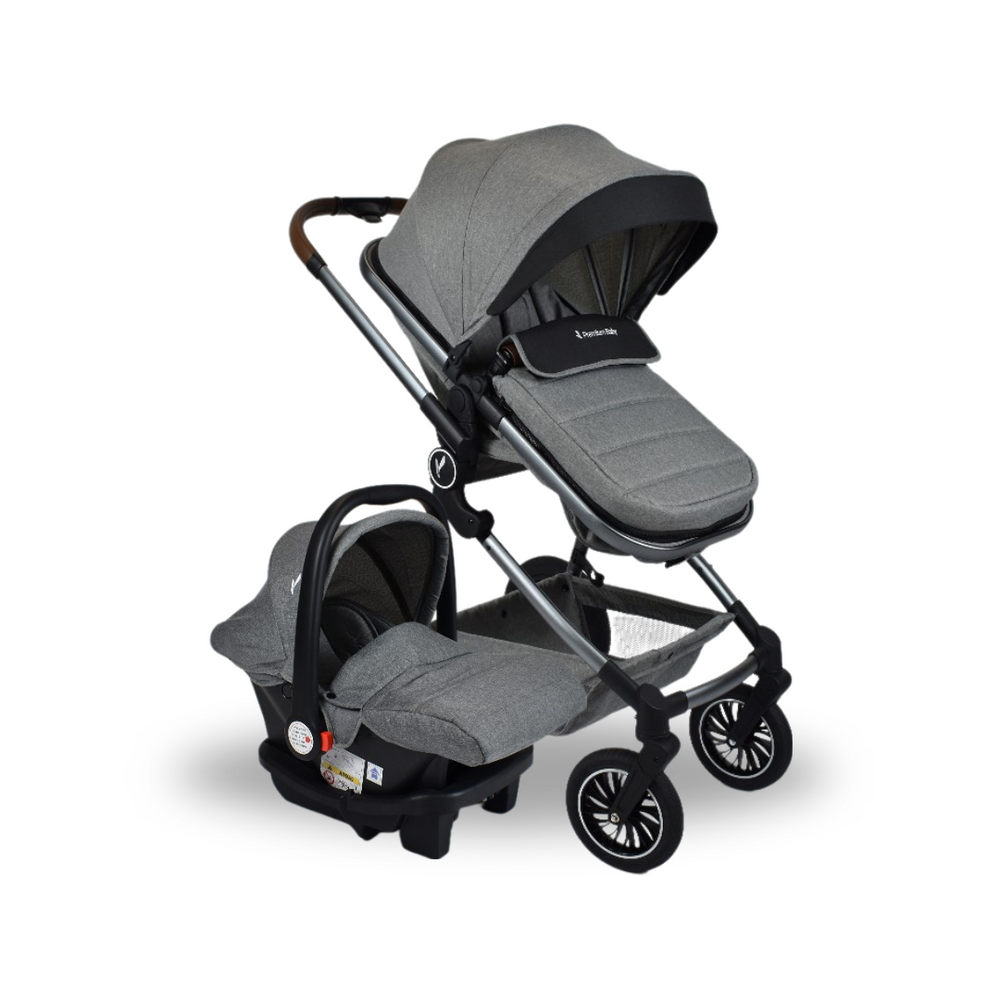 Combo Coche Moises Abby 3 en 1 Gris + Cuna Colecho Eléctrica de Lujo Priori