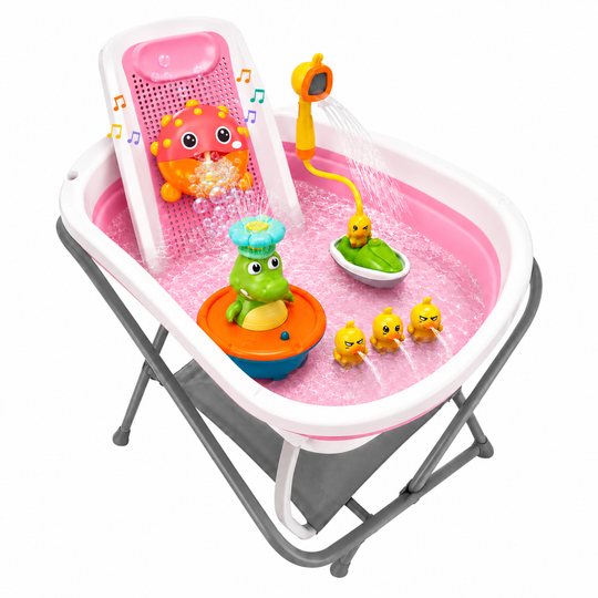Combo Splash 2.0 Tina Plegable Wanda Happy Baby+ Soporte Para Tina + Ducha Eléctrica + Pez De Burbujas Musical + Cocodrilo Rociador