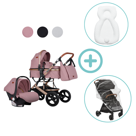 Combo Coche Moises Bunny 3 En 1 Maxibaby + Forro Lluvia Y Almohada Estabilizadora