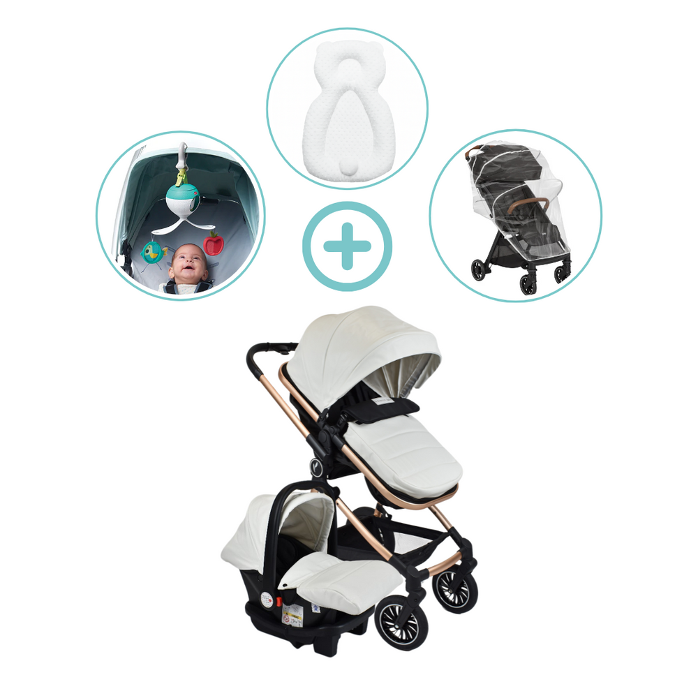 Combo Coche Moises Abby 3 en 1 Premium Baby + Forro Lluvia + Almohada Estabilizadora + Móvil
