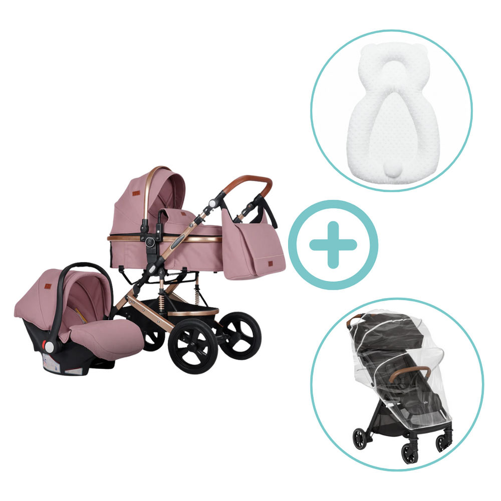 Combo Coche Moises Bunny 3 En 1 Maxibaby + Forro Lluvia Y Almohada Estabilizadora