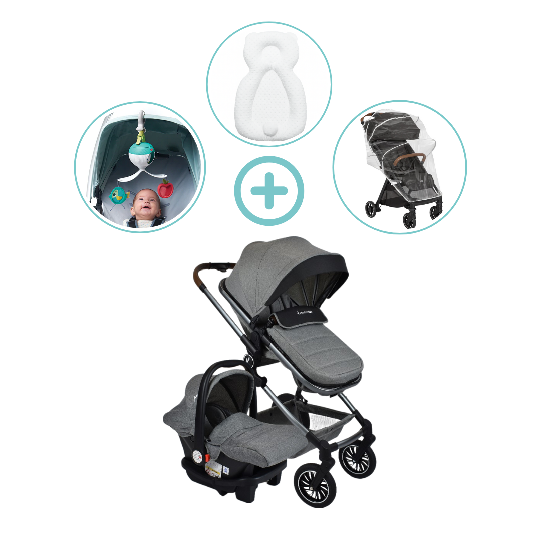 Combo Coche Moises Abby 3 en 1 Premium Baby + Forro Lluvia + Almohada Estabilizadora + Móvil