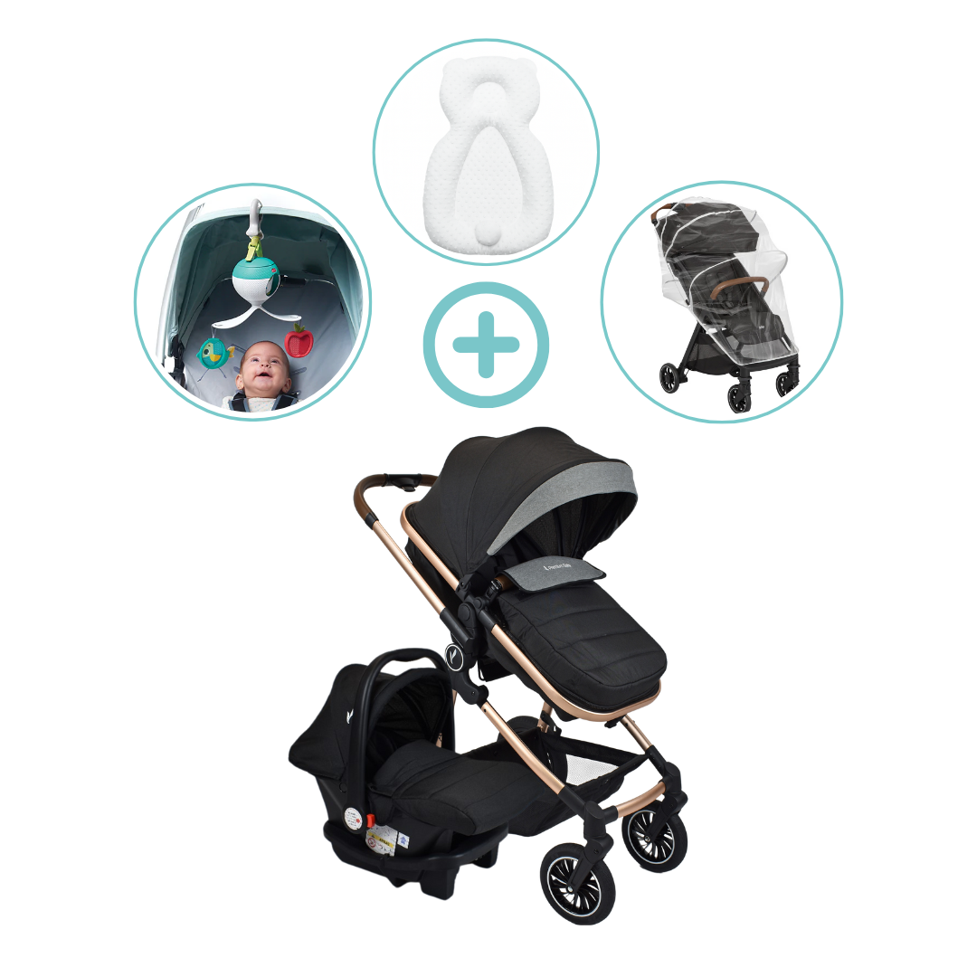 Combo Coche Moises Abby 3 en 1 Premium Baby + Forro Lluvia + Almohada Estabilizadora + Móvil