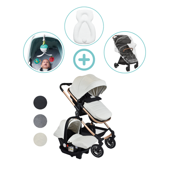 Combo Coche Moises Abby 3 en 1 Premium Baby + Forro Lluvia + Almohada Estabilizadora + Móvil
