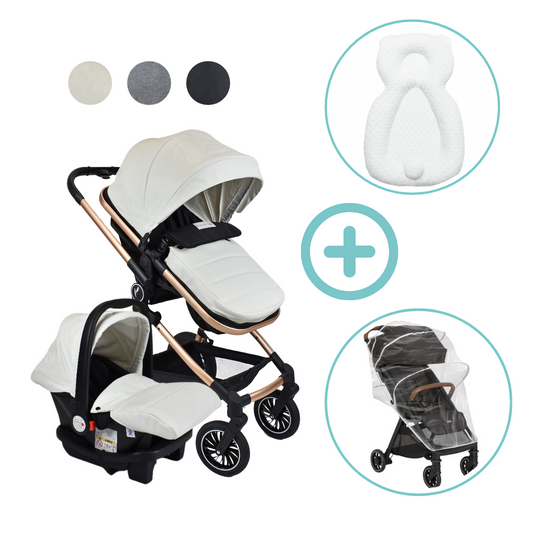 Combo Coche Moises Abby 3 en 1 Premium Baby + Forro Lluvia Y Almohada Estabilizadora