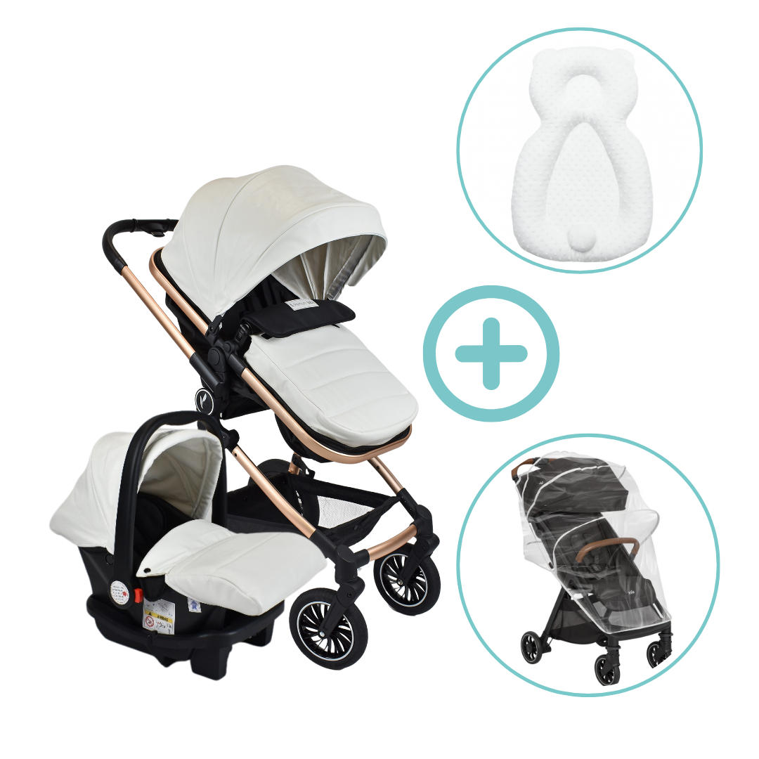 Combo Coche Moises Abby 3 en 1 Premium Baby + Forro Lluvia Y Almohada Estabilizadora