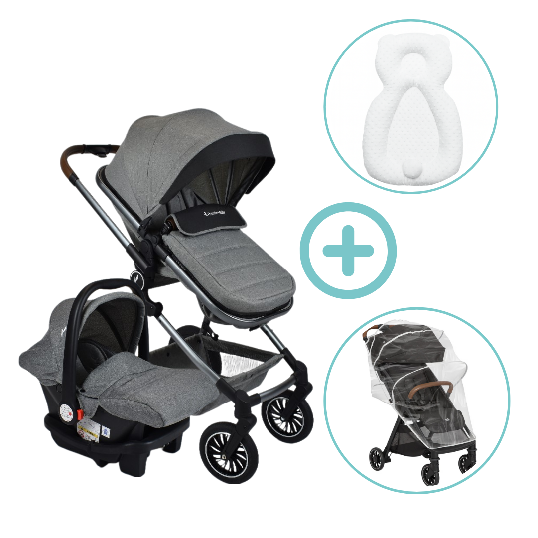 Combo Coche Moises Abby 3 en 1 Premium Baby + Forro Lluvia Y Almohada Estabilizadora