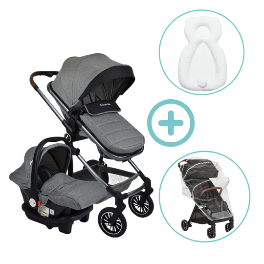 Combo Coche Moises Abby 3 en 1 Premium Baby + Forro Lluvia Y Almohada Estabilizadora