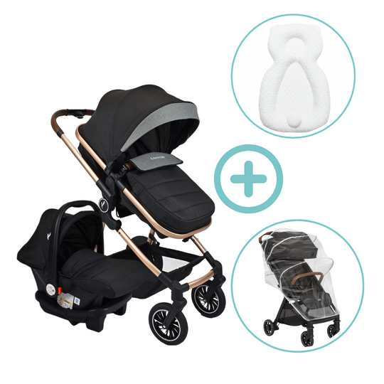 Combo Coche Moises Abby 3 en 1 Premium Baby + Forro Lluvia Y Almohada Estabilizadora