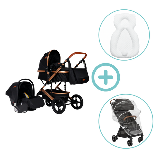 Combo Coche Moises Bunny 3 En 1 Maxibaby + Forro Lluvia Y Almohada Estabilizadora
