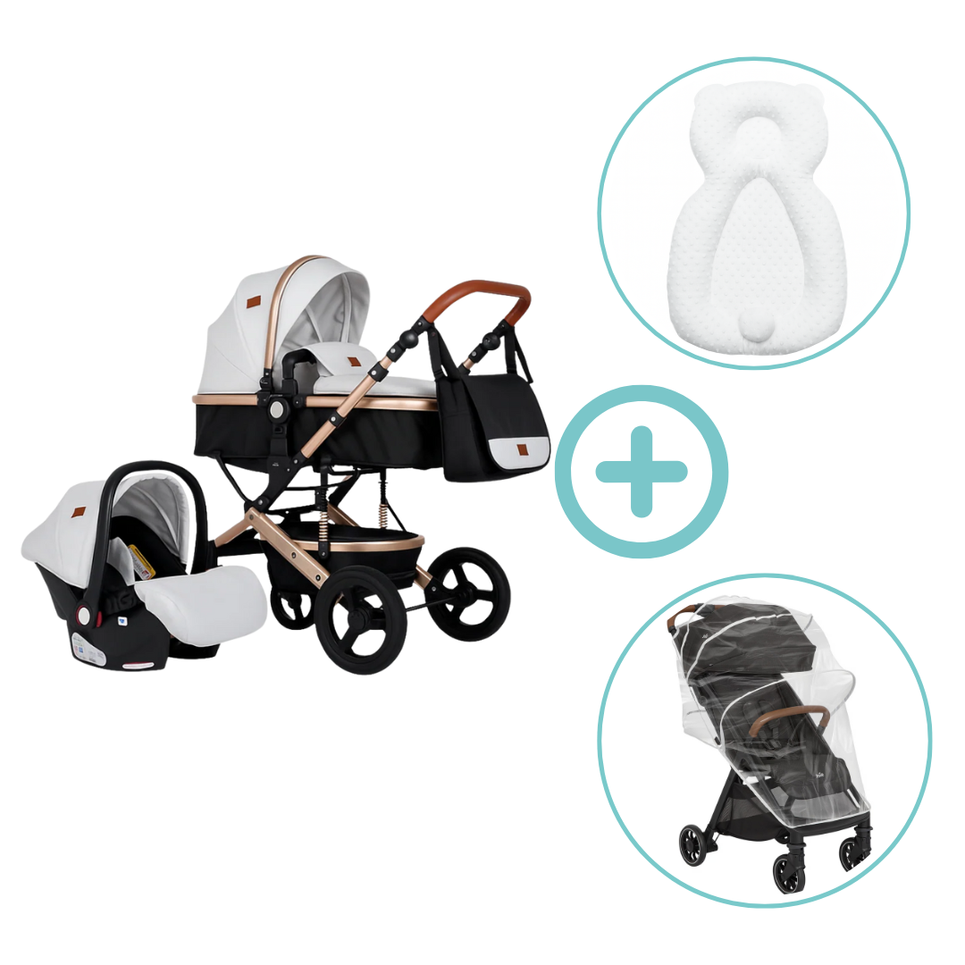 Combo Coche Moises Bunny 3 En 1 Maxibaby + Forro Lluvia Y Almohada Estabilizadora