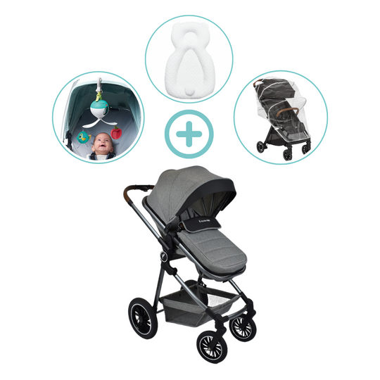 Combo Coche Moises Abby Premium Baby + Forro Lluvia + Almohada Estabilizadora + Movil