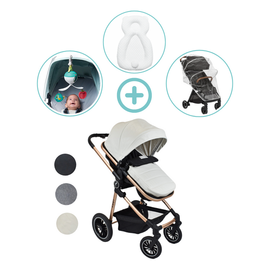 Combo Coche Moises Abby Premium Baby + Forro Lluvia + Almohada Estabilizadora + Movil